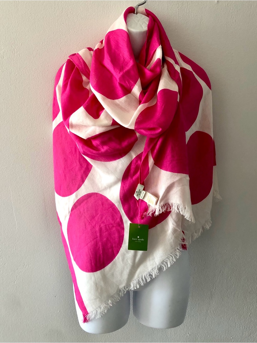 NWT Kate Spade Pink Multicolor Polka Dot Scarf 80” x 23” 100% Viscose